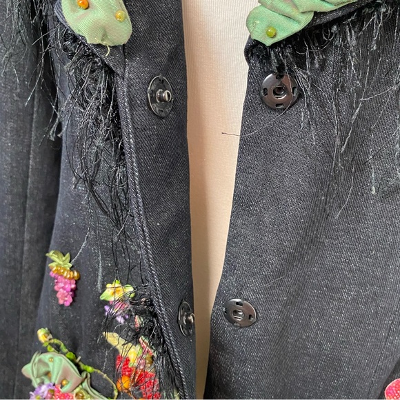 42. Mary Frances Beaded Ribbon Fringe Black Denim Jacket - Picture 10 of 15